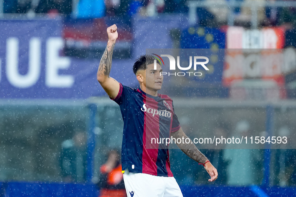 Santiago Castro of Bologna FC gestures during the UEFA Champions League 2024/25 League Phase MD1 match between Bologna FC and FC Shakhtar Do...