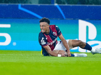 Dan Ndoye of Bologna FC reacts during the UEFA Champions League 2024/25 League Phase MD1 match between Bologna FC and FC Shakhtar Donetsk at...