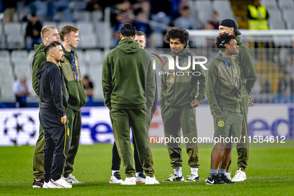 Players of Borussia Dortmund are on the pitch during the match between Club Brugge and Borussia Dortmund at the Jan Breydelstadion for the C...