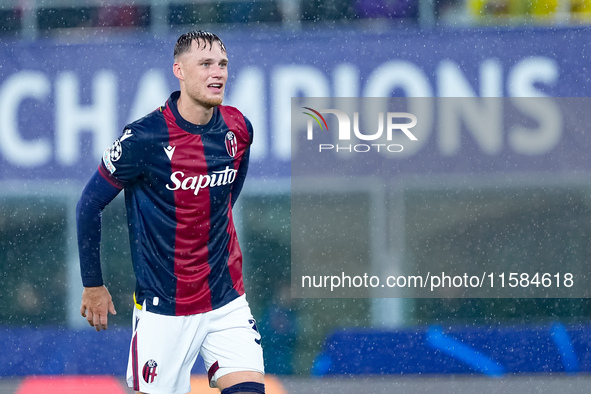 Sam Beukema of Bologna FC looks on during the UEFA Champions League 2024/25 League Phase MD1 match between Bologna FC and FC Shakhtar Donets...