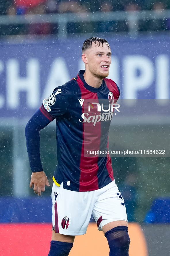 Sam Beukema of Bologna FC looks on during the UEFA Champions League 2024/25 League Phase MD1 match between Bologna FC and FC Shakhtar Donets...