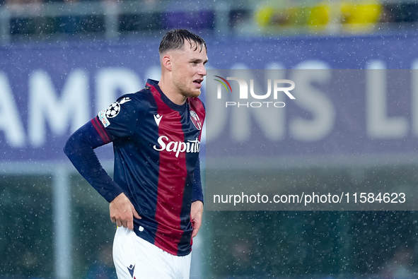 Sam Beukema of Bologna FC looks on during the UEFA Champions League 2024/25 League Phase MD1 match between Bologna FC and FC Shakhtar Donets...