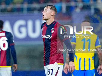 Sam Beukema of Bologna FC yells during the UEFA Champions League 2024/25 League Phase MD1 match between Bologna FC and FC Shakhtar Donetsk a...