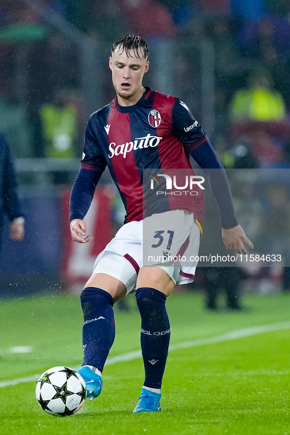 Sam Beukema of Bologna FC during the UEFA Champions League 2024/25 League Phase MD1 match between Bologna FC and FC Shakhtar Donetsk at Stad...