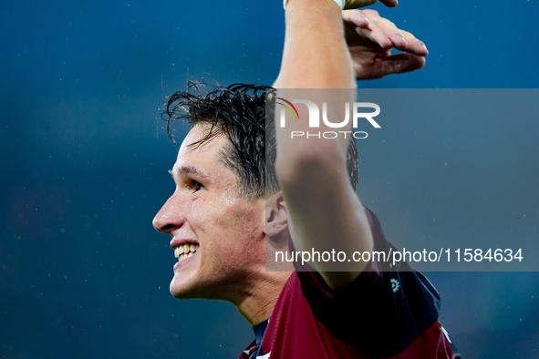 Giovanni Fabbian of Bologna FC reacts during the UEFA Champions League 2024/25 League Phase MD1 match between Bologna FC and FC Shakhtar Don...