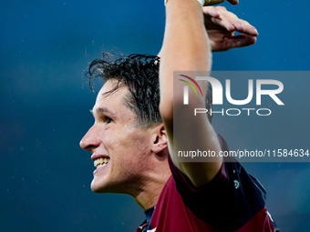 Giovanni Fabbian of Bologna FC reacts during the UEFA Champions League 2024/25 League Phase MD1 match between Bologna FC and FC Shakhtar Don...