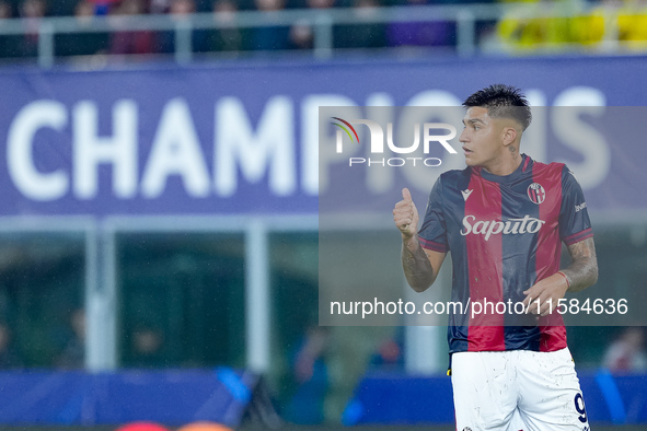 Santiago Castro of Bologna FC gestures during the UEFA Champions League 2024/25 League Phase MD1 match between Bologna FC and FC Shakhtar Do...