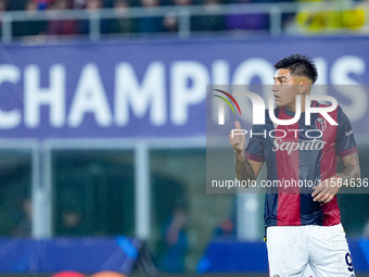 Santiago Castro of Bologna FC gestures during the UEFA Champions League 2024/25 League Phase MD1 match between Bologna FC and FC Shakhtar Do...