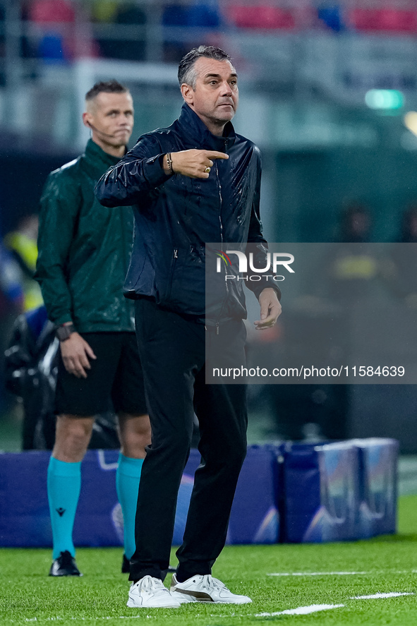 Marino Pusic head coach of FC Shakhtar Donetsk gestures during the UEFA Champions League 2024/25 League Phase MD1 match between Bologna FC a...