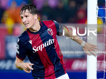 Giovanni Fabbian of Bologna FC reacts during the UEFA Champions League 2024/25 League Phase MD1 match between Bologna FC and FC Shakhtar Don...