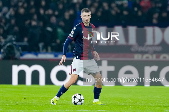 Stefan Posch of Bologna FC during the UEFA Champions League 2024/25 League Phase MD1 match between Bologna FC and FC Shakhtar Donetsk at Sta...