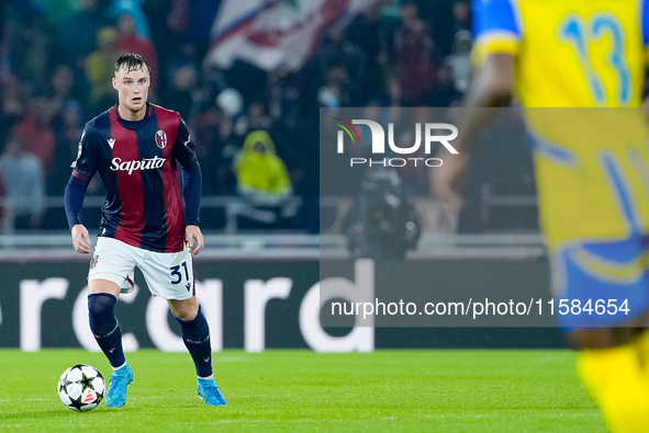 Sam Beukema of Bologna FC during the UEFA Champions League 2024/25 League Phase MD1 match between Bologna FC and FC Shakhtar Donetsk at Stad...