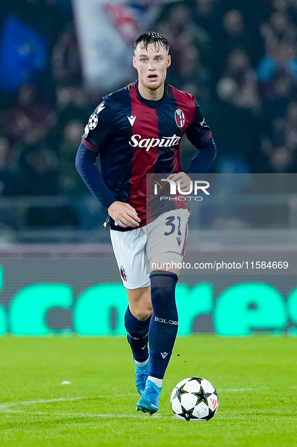 Sam Beukema of Bologna FC during the UEFA Champions League 2024/25 League Phase MD1 match between Bologna FC and FC Shakhtar Donetsk at Stad...