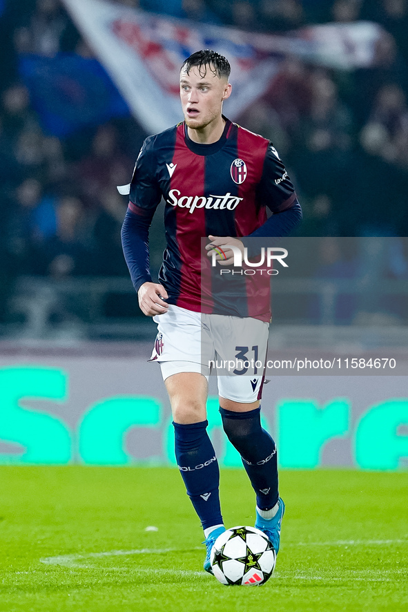 Sam Beukema of Bologna FC during the UEFA Champions League 2024/25 League Phase MD1 match between Bologna FC and FC Shakhtar Donetsk at Stad...