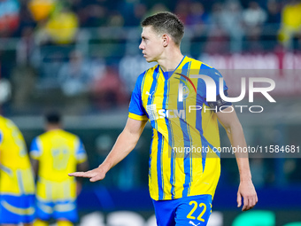 Mykola Matviyenko of FC Shakhtar Donetsk gestures during the UEFA Champions League 2024/25 League Phase MD1 match between Bologna FC and FC...