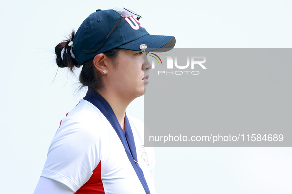 GAINESVILLE, VIRGINIA - SEPTEMBER 15: Rose Zhang of the United States walks on the 12th green during the final round of the Solheim Cup at R...