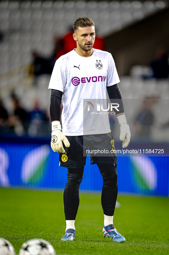 Borussia Dortmund goalkeeper Marcel Lotka during the match between Club Brugge and Borussia Dortmund at the Jan Breydelstadion for the Champ...