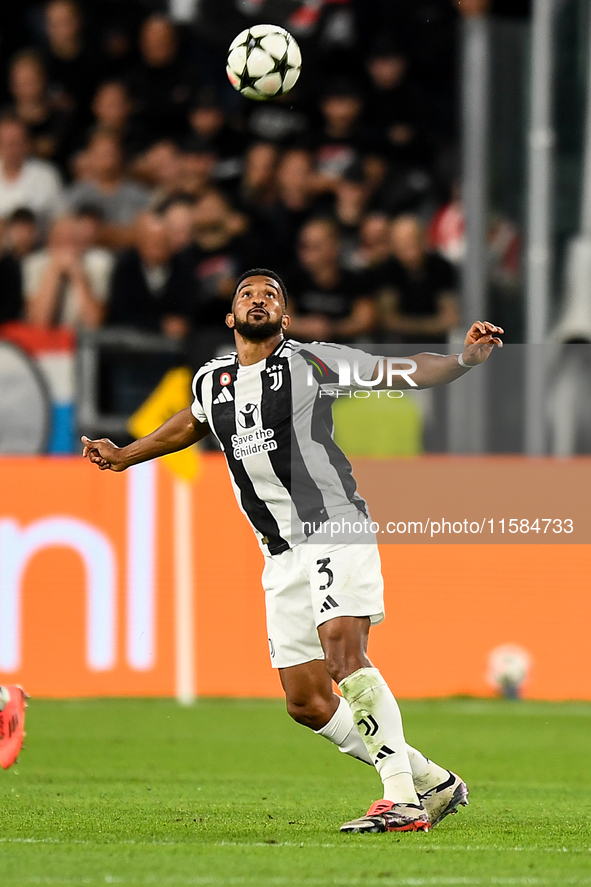 Gleison Bremer of Juventus during the UEFA Champions League 2024/25 League Phase MD1 match between Juventus and PSV Eindhoven at Juventus St...