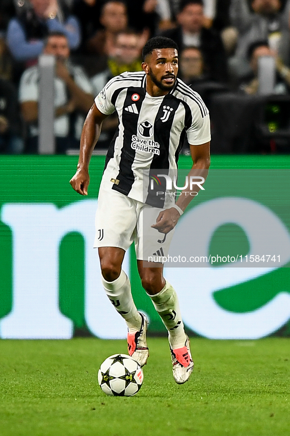 Gleison Bremer of Juventus during the UEFA Champions League 2024/25 League Phase MD1 match between Juventus and PSV Eindhoven at Juventus St...