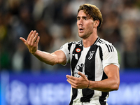 Dusan Vlahovic of Juventus gestures during the UEFA Champions League 2024/25 League Phase MD1 match between Juventus and PSV Eindhoven at Ju...