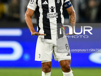 Danilo of Juventus gestures during the UEFA Champions League 2024/25 League Phase MD1 match between Juventus and PSV Eindhoven at Juventus S...