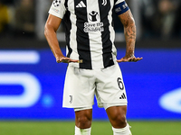 Danilo of Juventus gestures during the UEFA Champions League 2024/25 League Phase MD1 match between Juventus and PSV Eindhoven at Juventus S...