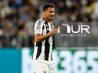 Danilo of Juventus gestures during the UEFA Champions League 2024/25 League Phase MD1 match between Juventus and PSV Eindhoven at Juventus S...