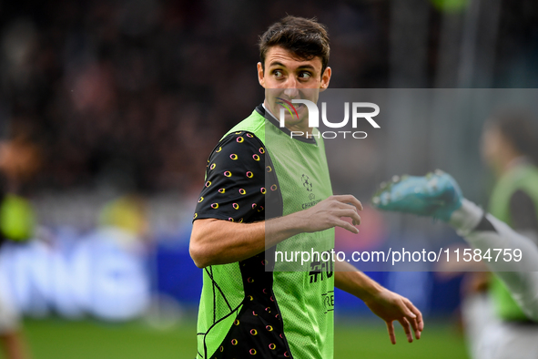 Andrea Cambiaso of Juventus during the UEFA Champions League 2024/25 League Phase MD1 match between Juventus and PSV Eindhoven at Juventus S...