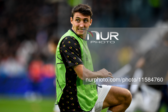 Andrea Cambiaso of Juventus during the UEFA Champions League 2024/25 League Phase MD1 match between Juventus and PSV Eindhoven at Juventus S...