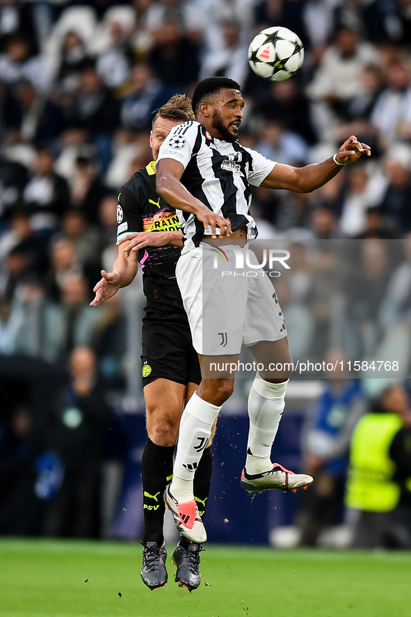 Gleison Bremer of Juventus during the UEFA Champions League 2024/25 League Phase MD1 match between Juventus and PSV Eindhoven at Juventus St...