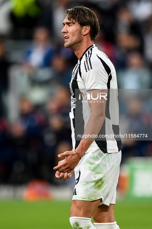 Dusan Vlahovic of Juventus during the UEFA Champions League 2024/25 League Phase MD1 match between Juventus and PSV Eindhoven at Juventus St...