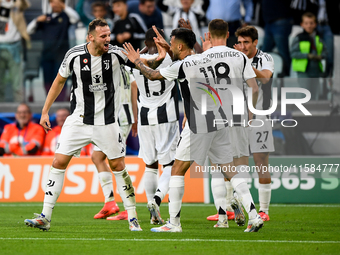 Federico Gatti of Juventus and Nicolas Gonzalez of Juventus celebrate during the UEFA Champions League 2024/25 League Phase MD1 match betwee...