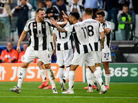 Federico Gatti of Juventus and Nicolas Gonzalez of Juventus celebrate during the UEFA Champions League 2024/25 League Phase MD1 match betwee...