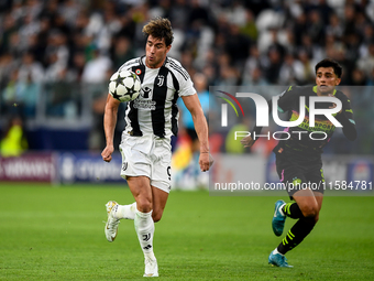 Dusan Vlahovic of Juventus during the UEFA Champions League 2024/25 League Phase MD1 match between Juventus and PSV Eindhoven at Juventus St...