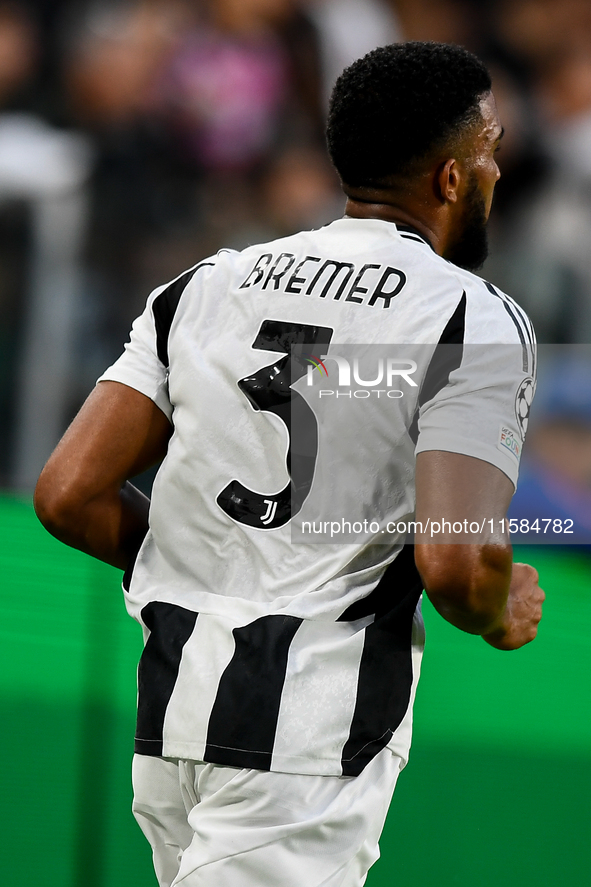 Gleison Bremer of Juventus during the UEFA Champions League 2024/25 League Phase MD1 match between Juventus and PSV Eindhoven at Juventus St...