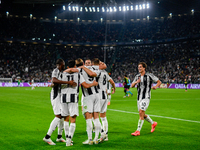 The Juventus team celebrates after the goal of 3-0 during the UEFA Champions League 2024/25 League Phase MD1 match between Juventus and PSV...