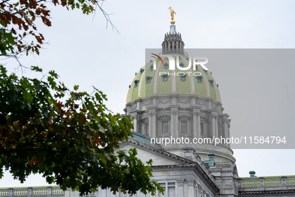 A view of the dome at the Pennsylvania State Capitol in Harrisburg, Pennsylvania, United States, on September 18, 2024. 