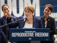 Governor Maura Healey (D-MA) speaks at a Harris-Walz Fighting for Reproductive Freedom press conference at the Pennsylvania State Capitol in...