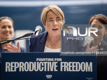 Governor Maura Healey (D-MA) speaks at a Harris-Walz Fighting for Reproductive Freedom press conference at the Pennsylvania State Capitol in...