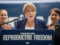 Governor Maura Healey (D-MA) speaks at a Harris-Walz Fighting for Reproductive Freedom press conference at the Pennsylvania State Capitol in...