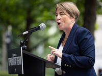 Governor Maura Healey (D-MA) speaks at a Harris-Walz Fighting for Reproductive Freedom press conference at the Pennsylvania State Capitol in...