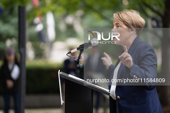 Governor Maura Healey (D-MA) speaks at a Harris-Walz Fighting for Reproductive Freedom press conference at the Pennsylvania State Capitol in...