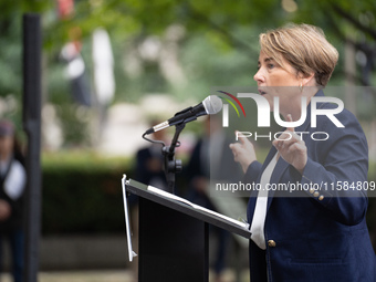 Governor Maura Healey (D-MA) speaks at a Harris-Walz Fighting for Reproductive Freedom press conference at the Pennsylvania State Capitol in...