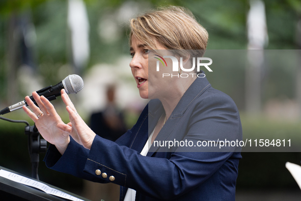 Governor Maura Healey (D-MA) speaks at a Harris-Walz Fighting for Reproductive Freedom press conference at the Pennsylvania State Capitol in...