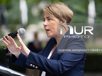 Governor Maura Healey (D-MA) speaks at a Harris-Walz Fighting for Reproductive Freedom press conference at the Pennsylvania State Capitol in...