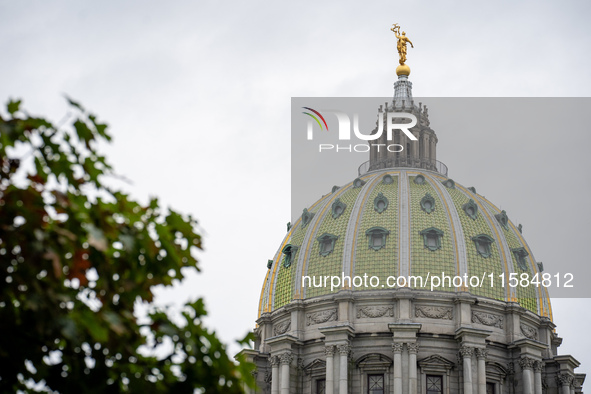 A view of the dome at the Pennsylvania State Capitol in Harrisburg, Pennsylvania, United States, on September 18, 2024. 