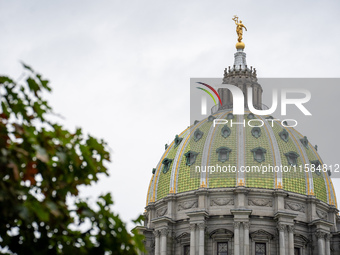 A view of the dome at the Pennsylvania State Capitol in Harrisburg, Pennsylvania, United States, on September 18, 2024. (