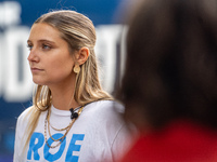 Activist Hadley Duvall, 22, attends a Harris-Walz Fighting for Reproductive Freedom press conference at the Pennsylvania State Capitol in Ha...