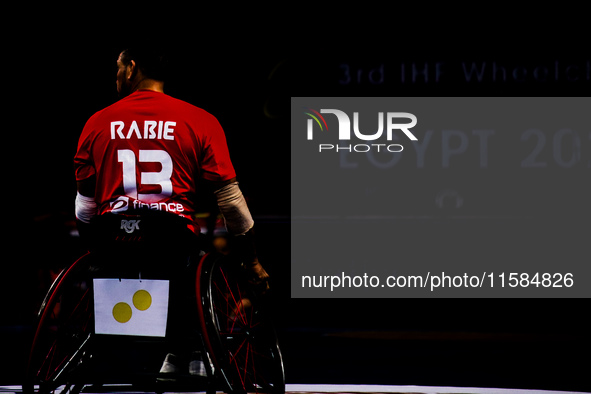 Egypt's national team player looks at the ball during the Egypt vs India match at the World Wheelchair Handball Championship in City, Countr...