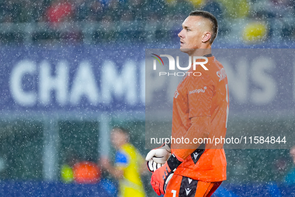 Lukasz Skorupski of Bologna FC looks on during the UEFA Champions League 2024/25 League Phase MD1 match between Bologna FC and FC Shakhtar D...